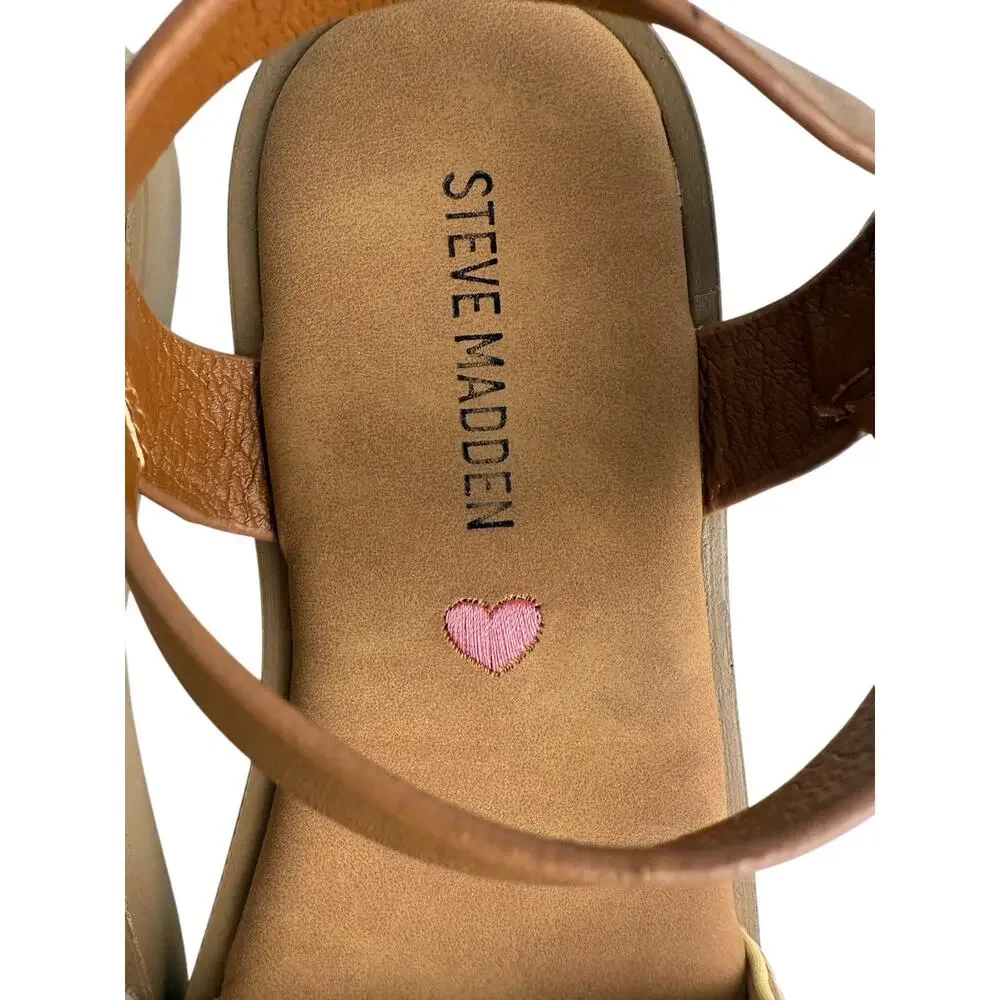 Steve Madden Big Kids Girls Size 1 THEA Raffia Brown‎ Buckle Sandals NWOB